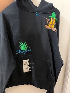 Black Crewneck Sweater with Colorful Embroidered Graphics Jungles